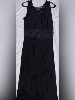 Black Dress with Metallic Ruching at Front Waist